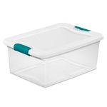 Sterilite 14948012 15 Quart White/Clear Plastic Storage Box With Blue Aquarium Latches