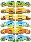 Smile Labels | Personalized Waterproof Shoe Labels for School Kids – Pack of 24 (12 Pairs) Shoe Name Stickers (Size: 50mm x 22mm). (Animal)