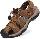 FLARUT Men's Sport Sandals Outdoor Hiking Sandals Closed Toe Leather Athletic Lightweight Trail Walking Casual Sandals Water Shoes (C-Brown,44)