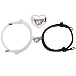 Oeyliz Couples Bracelets 2PCS Women Men Matching Bracelets Couples Matching Heart Shaped Adjustable Bracelet Valentines Day Gifts Relationship Bracelets Boyfriend Girlfriend Best Friend (White+Black)