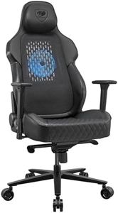 Cougar NxSys Aero Ergonomic Gaming Chair with an integrated 200mm RGB Fan, Head and Lumbar Support, Steel Frame and Base, Reclining Backrest, Tilt Mechanism, Breathable PVC Leather, 3D Armrest, Black