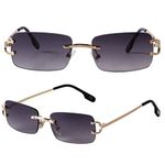 SDinm Small Narrow Rimless Sunglasses Fashion Frameless Rectangle Tinted Lens Eyewear 90s Glasses for Women Men