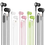 Earbuds Earphones with Microphone,5pack Ear Buds Wired Headphones,Noise Islating Earbuds,Fits 3.5mm Interface for iPad,iPod,Mp3 Players,Android and iOS Smartphones(Black+Pink+White+Green)