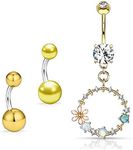 AVYRING 14G 10MM Belly Button Rings Stainless Steel Dangle Pendant Belly Navel Rings Pearl Belly Bars Body Jewellery for Women Girls