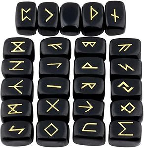 mookaitedecor Rune Stones Set with Engraved Elder Futhark Alphabet Crystal Meditation Divination, Black Obsidian