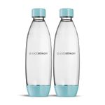 Sodastream 2 x Dishwasher Safe Fuse Bottles for Carbonator DUO, E-TERRA, ART, GAIA, Polyethylene Terephthalate (PET), Baby blue light, 1 litro