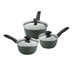 Prestige Eco 3 Piece Aluminium Cookware Set | Non Stick Saucepan Set with Lids - Recycled Aluminium Cooking Pots with Plant-Based Non Stick | High-Quality Pan Set for All Hobs