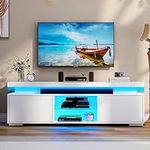 DWVO White TV Stand with LED Lights
