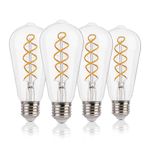 FLSNT LED Edison Bulb,ST58 Vintage Spiral Filament Light Bulb 4W(40W Equivalent),E27 Base,Non-Dimmable,Warm White 2200K,Clear Glass,4 Pack