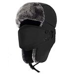 mysuntown Trapper Hat Winter Hats for Men, Trooper Russian Warm Hat with Ear Flaps, Women Ushanka Fur Hats 22"-24" (Black)