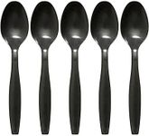 AQZONE 50 Pcs Black Color Plastic Spoons with Heavy Duty Material Ideal for Parties, Home, Office | Plastic Spoons | Disposable Spoons | Small Plastic Spoons | Plastic Dessert Spoons