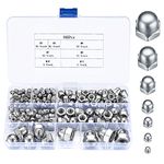 165 Pcs Dome Cap Nuts, Stainless Steel Acorn Dome Cap Nuts, Acorn Thread Hex Cap Head Nuts Assortment Kit, Acorn Decorative Hex Cap Nuts - M3/M4/M5/M6/M8/M10/M12. (silver/stainless steel)