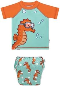 babygoal Baby Boy Seahorse Swimsuits with Reusable Swim Diaper 2 Piece, Bathing Suit UPF 50 Sun Protection for Toddler 12 Months-3 Years,CJYT49L-B