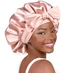 YANIBEST Satin Bonnet Silk Bonnet for Sleeping Hair Bonnet with Tie Band Head Wrap Bonnets for Black Women Curly Natural Hair, Blushpink, Large