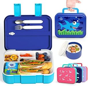 Lehoo Castle Lunch Box Enfant Garçon, Lunch Box Enfant, 1250ml Bento Box Enfants, Lunch Box Enfant avec Compartiments 5 Compartiments et Sauce Box(Requin)