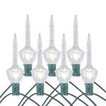 Novelty Lights, Inc. CL-Bubble-Set-7 Tradtional Bubble Light and Stringer Set, 7 Clear Bubble Fluids with Silver Glitter, Green Wire, C7/E12 Candelabra Base, 7 Pack