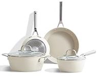 Ceramic Nonstick Pots and Pans for Induction, 6PCS Cookware Set, 10" Frying Pan, 8" Egg Pan, 2QT Saucepan, 5QT Stock Pot, Non Toxic PFAS Free PFOA Free PTFE Free, Dishwasher & Ovens Safe (Beige)