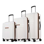 Aristocrat Atlas Set of 3 Trolley Bag 55,66 & 77cm | Small+Medium+Large | Hard Luggage | Smooth 8-Wheel Suitcase | Combination Lock with Sturdy Zipper | Full Fabric Convipack | 3-Year Warranty (White)