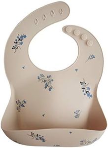 mushie Silicone Baby Bib | Adjustable Fit Waterproof Bibs (Lilac Flowers)