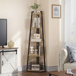 YITAHOME Corner Shelf 5 Tier, Industrial Corner Bookshelf Floorstanding Corner Bookcase Ladder Shelf Wooden Open Display Shelving Unit for Living Room, Hallway, Home Office, Oak Color Book shelf