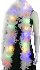 Larryhot Chandelle White Feather Boa - 2Yards 75g Colorful 20 LED Lights Boas for Party, Wedding, Halloween Costume, Christmas Tree and Home Decoration (White）