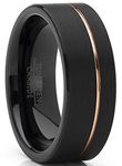 Metal Masters Co. Men's Black Tungsten Carbide Ring Wedding Band with Rose Goldtone Groove 8mm 14