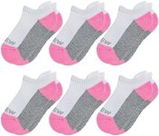 Sunew Toddler Girls Socks, Comfort Athletic Half Cushioned Daily Ankle Low Cut Socks, 6-Pair White Pink 5-8 Years