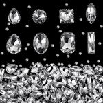 240 Pieces Large Sew on Rhinestones Clear Sew on Glass Crystal Gems Diamond Stone Metal Back Prong Setting Crafts Mix Shapes Claw Rhinestones for Jewelry, Clothes, Shoes, Costume