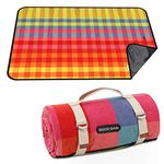 Waterproof Picnic Blanket Portable with Carry Strap for Beach Mat or Family Outdoor Camping Party (red Plaid)