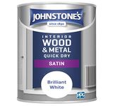 Johnstone's - Quick Dry Satin - Brilliant White - Satin Finish - Water Based - Interior Wood & Metal - Radiator Paint - Low Odour - Dry in 1-2 Hours - 12m2 Coverage per Litre - 0.75 L