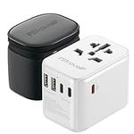 Worldwide Travel Adapter with USB C PD 35W Fast Charge, FSTravelP Universal Plug Adaptor with 5 USB (2 USB A+3 Type C) Dual 10A Fused International Power Adapter for UK EU US AU 150+ Countries