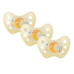 Dentistar® Night Silicone Soother Set of 3 - Size 3 for 14+ Months - Silicone Soother with Dental Step - Yellow with Moon Motif - Glow in The Dark - BPA Free Baby Accessories - Made in Germany