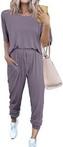 PRETTYGARDEN Women's Two Piece Outfit Short Sleeve Pullover with Drawstring Long Pants Tracksuit Jogger Set (Grey,X-Large)