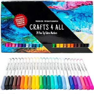 Crafts 4 ALL Fabric Markers Pens Permanent Color Art Markers 24 SET Premium Graffiti Fine Tip MINIMAL BLEED Child safe & non-toxic.