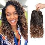 8 Packs Crochet Hair Pre-twisted Curly End Spring Senegalese Crochet Hair Spring Senegalese Synthetic Twist Braiding Crochet Hair Extension for Women(12inch, 8 Packs, T27)