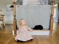 The Stair Barrier First Fabric Banister to Banister Baby Gates for Stairs 42”–52” Wide x 32” Tall– No Drill Baby Gate for Top or Bottom Staircase, Machine-Washable Climb Proof, Designed in USA, Grey