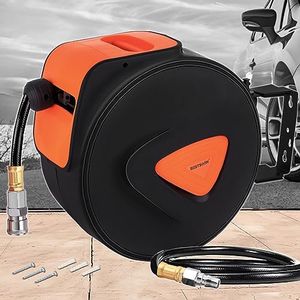 30M Air Hose Reel, BESTSOON Retractable Garden Hoses Compressor Quick Fitting Retractable Auto Rewind Any Position Stop for Spray Gun Nail Gun Air Ratchet