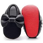 Double Bow Baby Moccasins - Soft Re