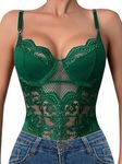 popiv Women Lace Lingerie Bodysuit Sexy One Piece Mesh Teddy Lingerie Snap Crotch Tops, Green-underwire