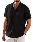 COOFANDY Men's Hawaiian Shirts Short Sleeve Button Down Island Shirt Miami Beach Shirt Black