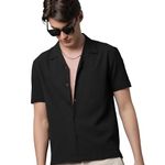 Voroxy Men Regular Fit Self-Design Cuban Collar Casual Shirt (HS_34001_BLACK_L_Black_Large)