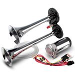 FARBIN Car Horn 12V 150db Super Loud Air Horn, Chrome Zinc Dual Trumpet Air Horns, Truck Horn with Compressor and Wire Harness, for Any 12V Vehicles (Standard Edition, 12V)