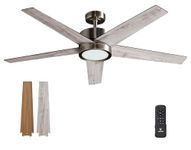 52 Inch Ceiling Fan Brushed Nickel: Vagizm Remote Controlled Dimmable Light Combo - Quiet Reversible - 5 Blades (Brushed Nickel+Gray)