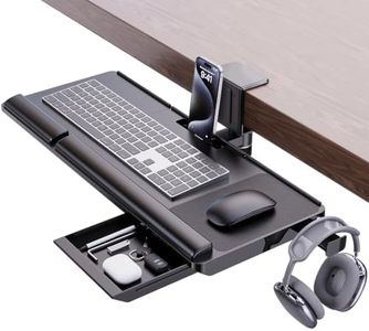 Klearlook Keyboard Tray Under Desk with 360° Rotation, Ergonomic Computer Keyboard & Mouse Tray 25"W×11.02"D Sit Stand Desk Keyboard Holder w/Wrist Rest & Storage Drawer (Height is not Adjustable)