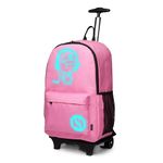 Kono Functional Laptop Rucksack with Rolling Wheels Lightweight and Waterproof Luminous Music Boy Detachable Trolley Backpack Cabin Luggage Bag (Pink-Upgrade)