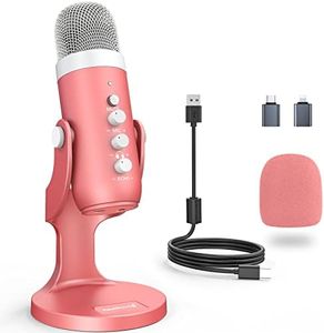 zealsound USB Micrófono Juegos,M�óvil Rosa Micrófono Adaptador,Plug&Play,Mute&Echo para Computadora PC PS5,Control Volumen&Headphone Monitor,Grabación ASMR Youtube Podcast Streaming Twitch Discord K66