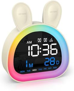 AMIR Kids Alarm Clock, OK to Wake Clock for Kids with Touch Control, Bluetooth Time Sync, 9-Color Night Light, 6 Soothing Sounds, Dual Alarm, Kids Alarm Clock Cute Rabbit Gifts for Girls