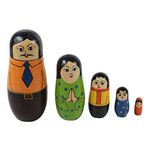 CHANNAPATNA TOYS Wooden Family Russian Nesting Dolls Set for Kids (2 Years+) - 6 Inch Multicolor - Set of 5 pcs - Improves Hand Eye Coordination and Fine Motor Skills