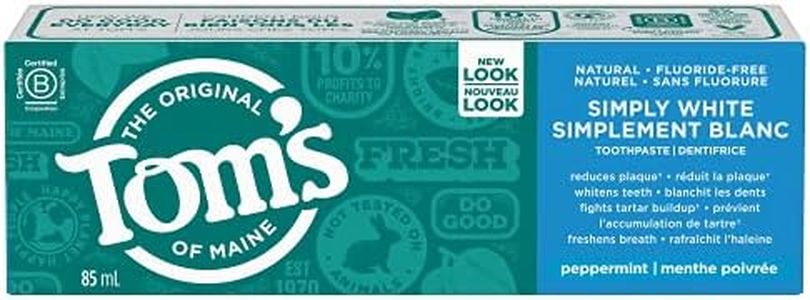 Tom's of Maine Simply White Fluoride-Free Natural Toothpaste, Peppermint, 85 mL