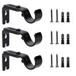 Curtain Rod Bracket Set with Adjustable Length, 3Pcs Metal Curtain Pole Brackets with Screws for Curtain Hanging Rod, Door Curtain Rods, Clothes Drying Rods (Black)